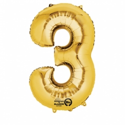 Balon foliowy Złoty cyfra 3 (86 cm)